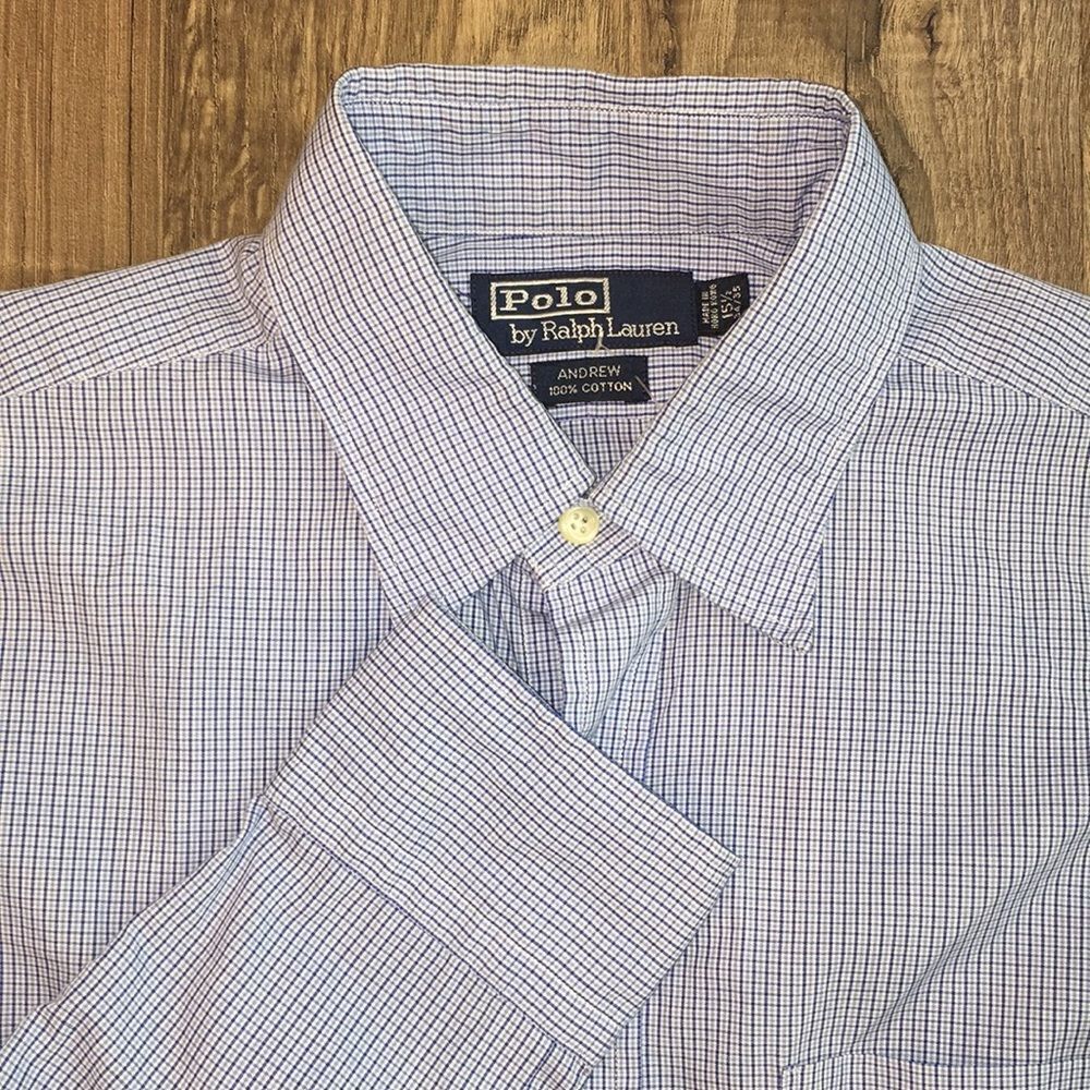 Blue Check Plaid Polo Ralph Lauren Andrew shirt M